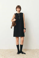 Rosalind Beaded Bow Detail Dress in Tweed