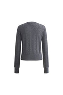 Cardigan court léger Jinji gris à bordure en dentelle en maille torsadée laine