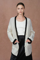 Prela Contrast Trimmed Knit Cardigan in Merino Wool