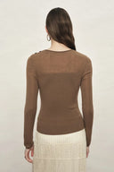 Top ajustado de manga larga y cuello redondo Mariselle en punto de lana merino