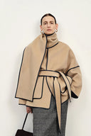 Lycoris Lederbesatz Doppelgesichtiger Wollmantel aus Merino Kaschmir