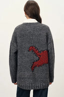 Polly V Neck Pony Motif Cardigan in Alpaca Blend Knit