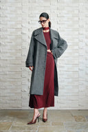 Delia Herringbone Trench Style Coat in Lightweight Merino Wool