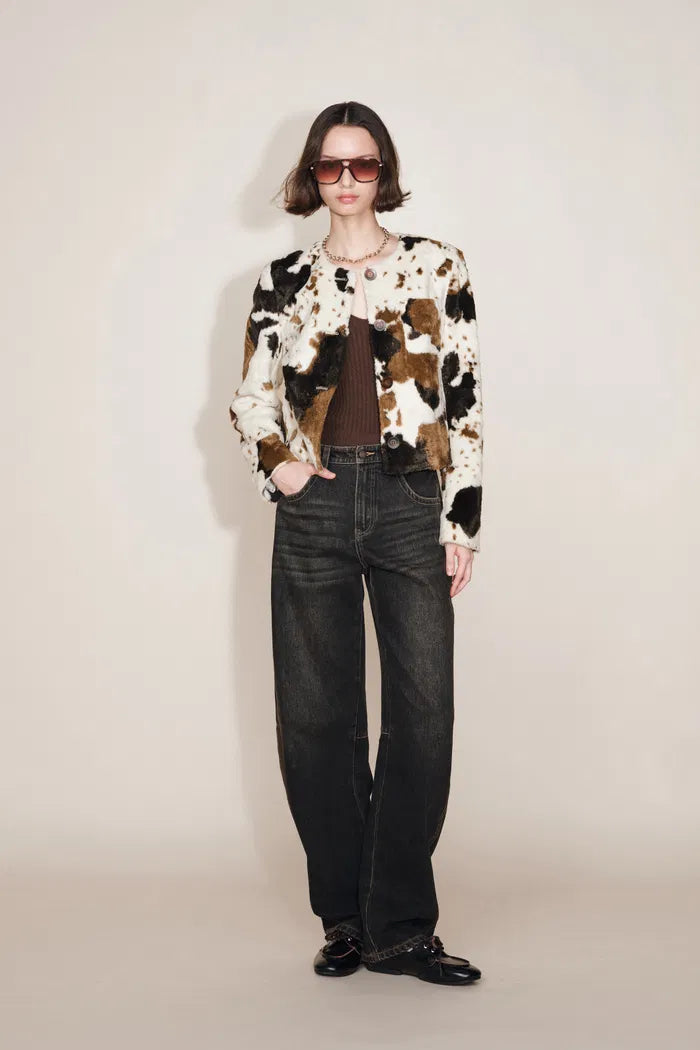 Mane Cow Print Short Jacket in Faux Horse Hair