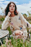 Rosalie Hand Embroidery Openwork Cardigan in Wool Cotton Blend