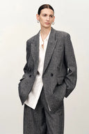 Blazer déstructuré asymétrique à double ceinture Charlie en laine mérinos