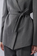 Kano Single Button Tie Waist Blazer and Skirt Matching Sets in Fine Wool Blend