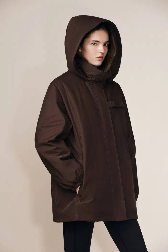 Moxy Detachable Hooded Down Jacket in Structured Cotton Blend