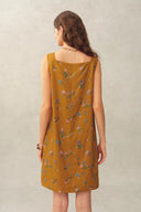 Mary Floral Square Neck Sleeveless Short Strap Dress in Linen Blend