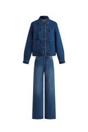 Ensemble assorti veste à poches plaquées rayée bleue délavée Colette et jean en denim chevrons