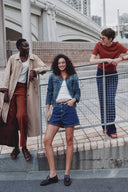 Jennifer Hand Sewn Suede Collar Denim Jacket in Cotton Denim