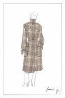 Fleur Textured Plaid Belted Long Coat in Wool Blend