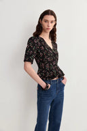 Irisa Blumenbluse aus mattem Maulbeerseiden-Crêpe