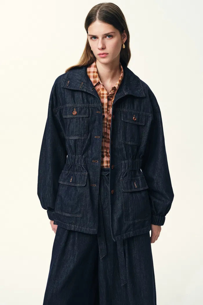 Solene Utility Style Fitted Denim Jacket and Jeans Matching Set in Hemp-Blend Denim