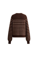 Rhea Scalloped Henley Striped Sweater in Wool-Alpaca Knit