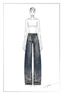 Zia Sequin Embellished Barrel Leg Jeans in Cotton Denim