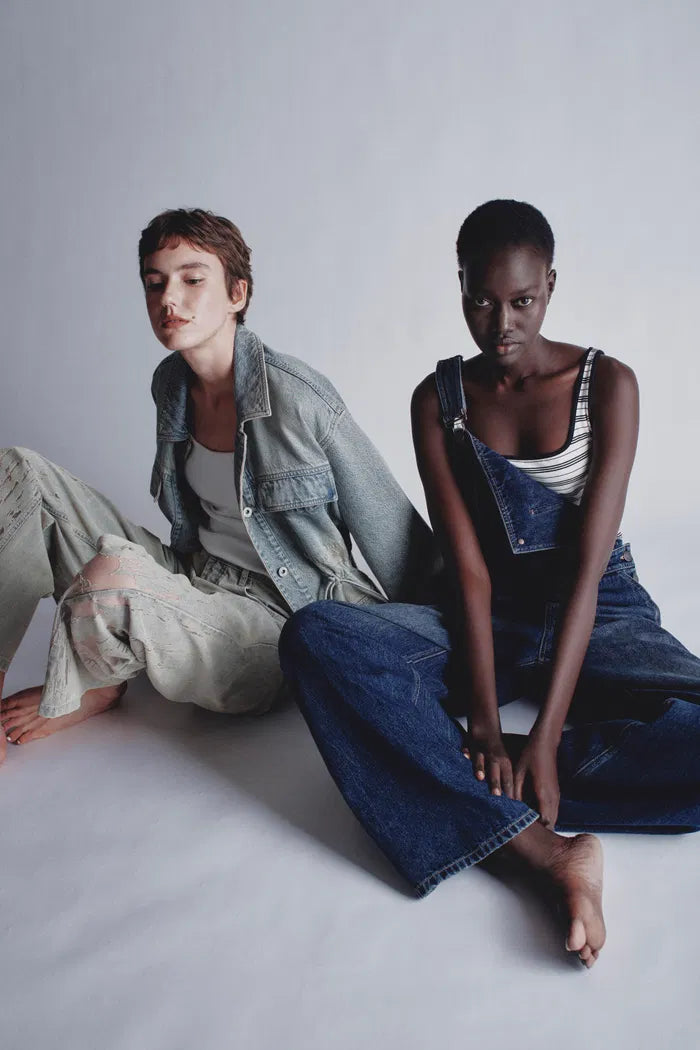 Jolene Adjustable Straps Wide Leg Overalls in Cotton Denim