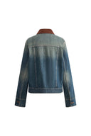 Jennifer Hand Sewn Suede Collar Denim Jacket in Cotton Denim