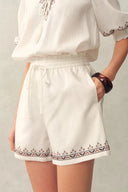 Becky Cross Stitch Tie Front Short Sleeve Shirt and Shorts Set in Linen Blend
