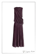 Florence Asymmetric Draped Sleeveless Top and Maxi Skirt Set in Cotton Modal Knit