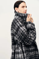 Gingham Plaid Lapel Wool Coat in Merino Cashmere Double Face