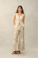 Diana Handwork Beads Crop Flare Pants in Linen Blend