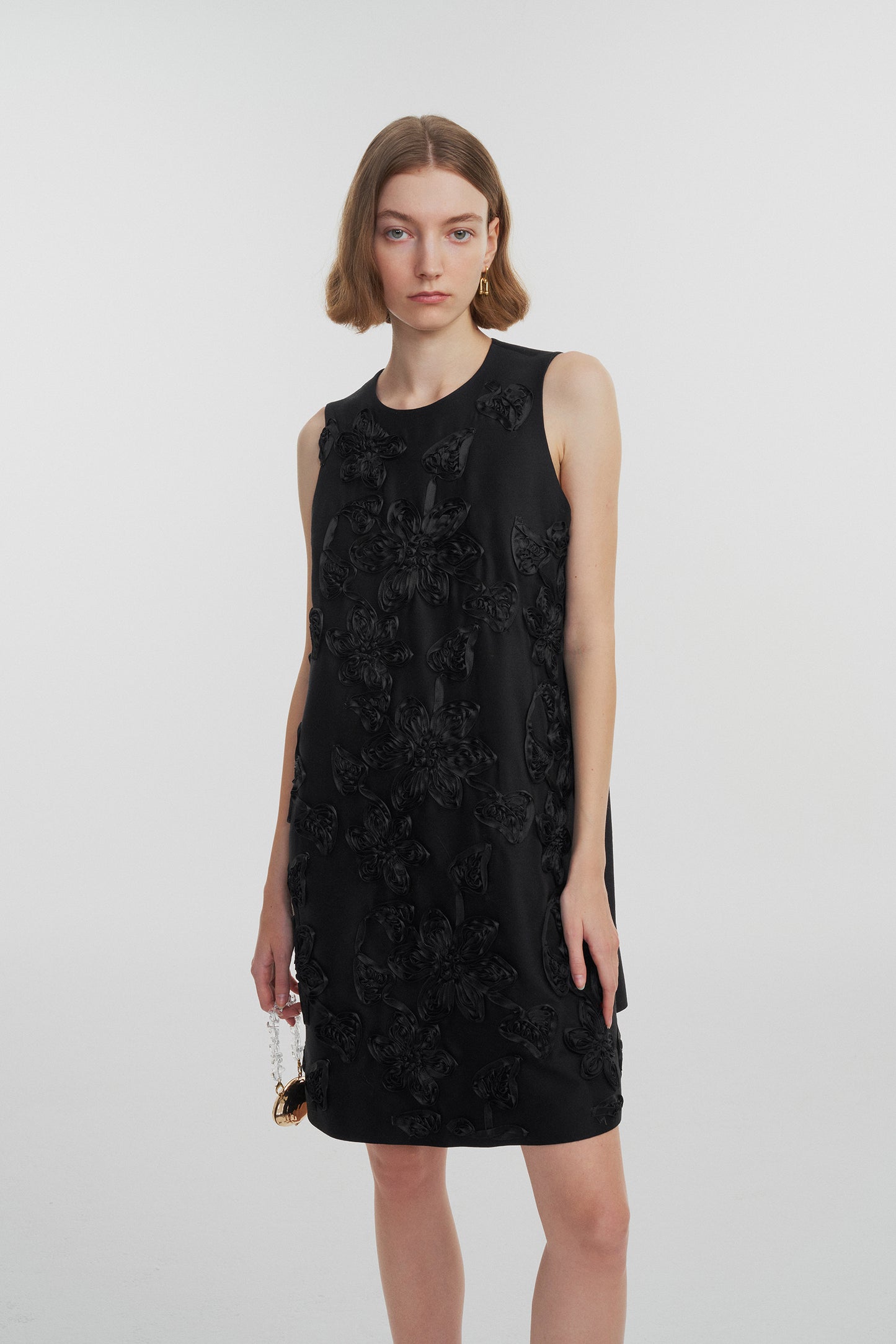 Engrave Embroidered Dress in Silk Wool Blend