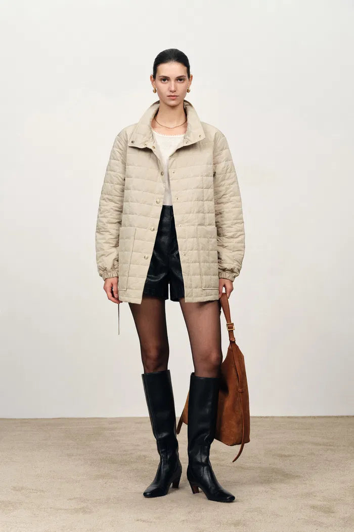Dona Matte Gold Snap Buttons Lightweight Quilted Jacket in High-Density Down-Proof