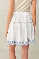 Maggie Embroidery Resort Wear Tie Front Sheer Shirt and Skirt Set in Cotton Jacquard