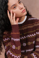 Elea Figurbetonter Moderner Handgezeichneter Fair Isle Cardigan aus Merinowolle