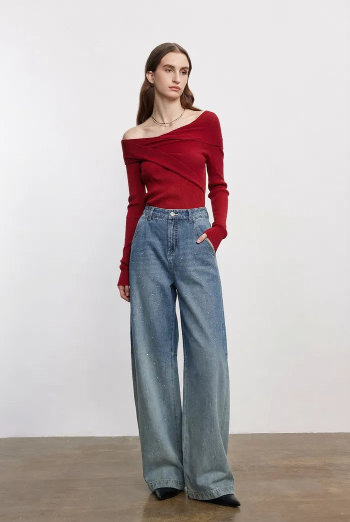 Kylie Rhinestone Gradient Washed Jeans in Cotton Denim