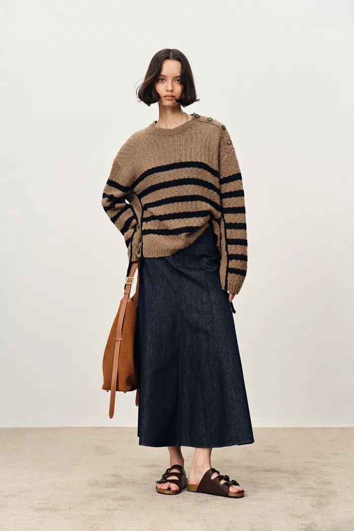 Quilla Pocket Midi Skirt in Cotton Denim