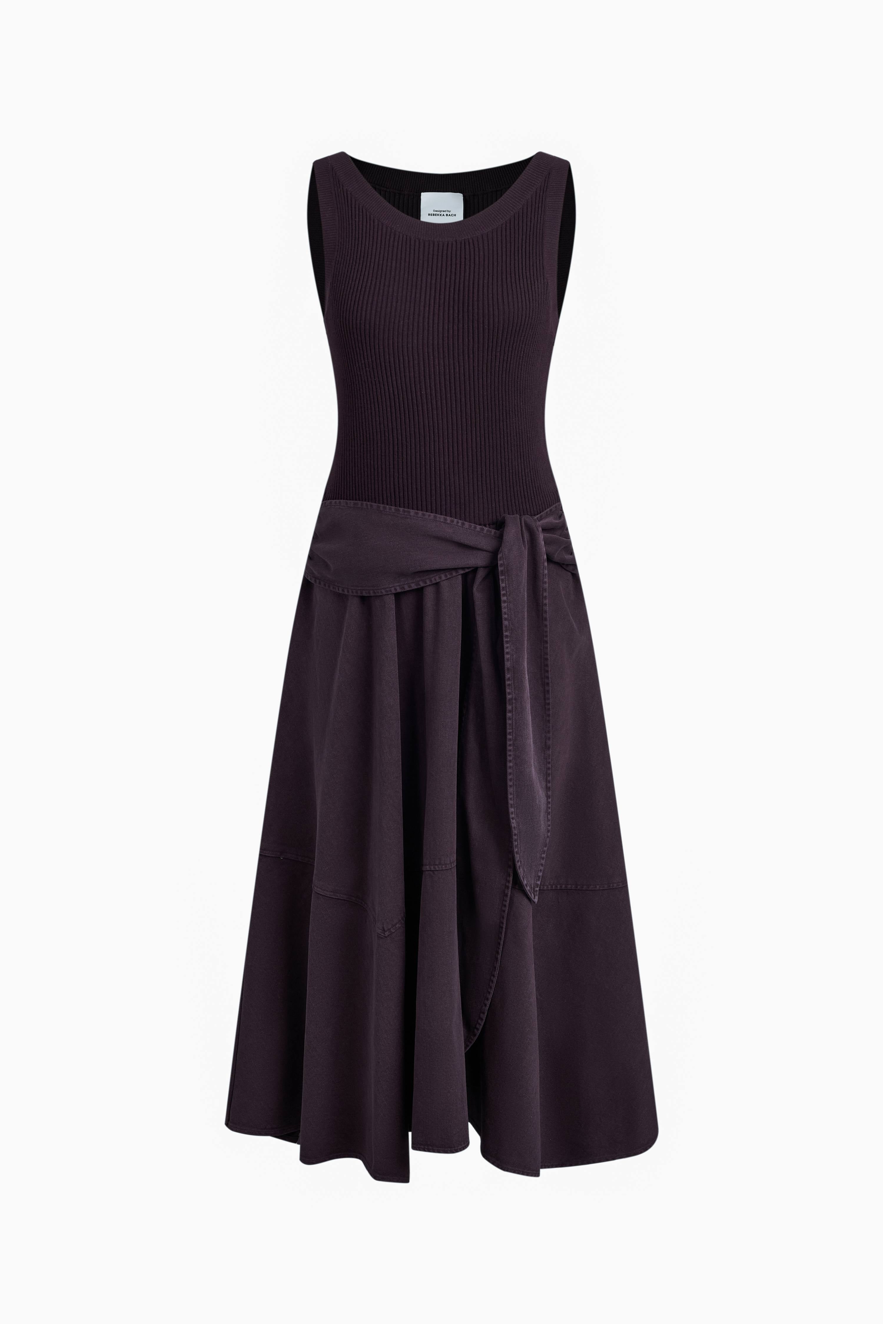 Kaia Paneled Waist Tie Sleeveless Dress in Cotton Knit and Tencel Denim XL Kaia Paneled Waist Tie Sleeveless Dress in Cotton Knit and Tencel Denim XL
