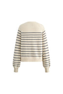 Rhea Scalloped Henley Striped Sweater in Wool-Alpaca Knit