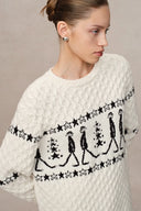 Jersey Star Walker blanco Fair Isle en punto de hilo de pompones de viscosa y lana