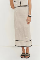 Palma Hand Embroidered Daisy Applique Crochet Skirt in Cotton Linen Blend