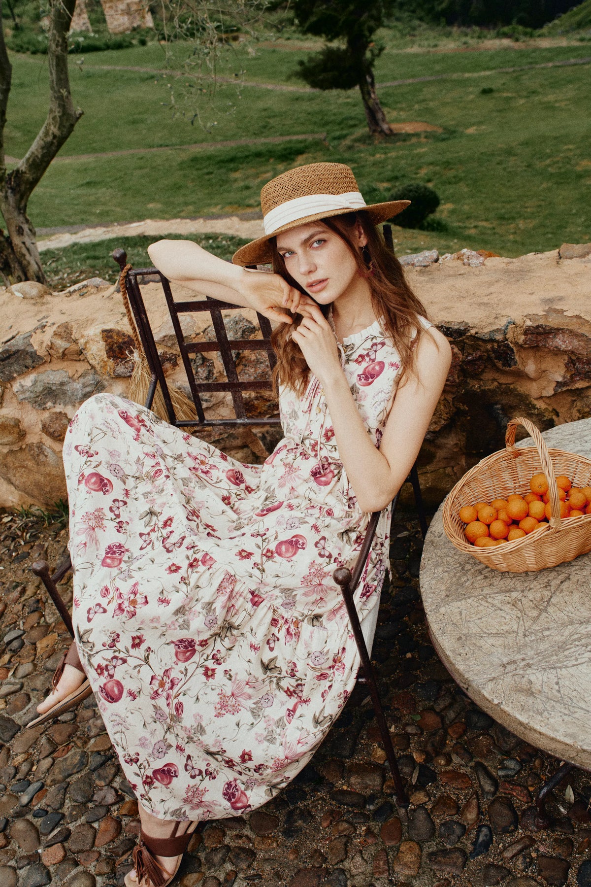 floral cotton lawn tiered dress Liana Printed Pomegranate in Linen Blend XS/P tiered maxi dress Boston Sea Island Shirt BF2024Start Press lightly for a Color:PURPLE