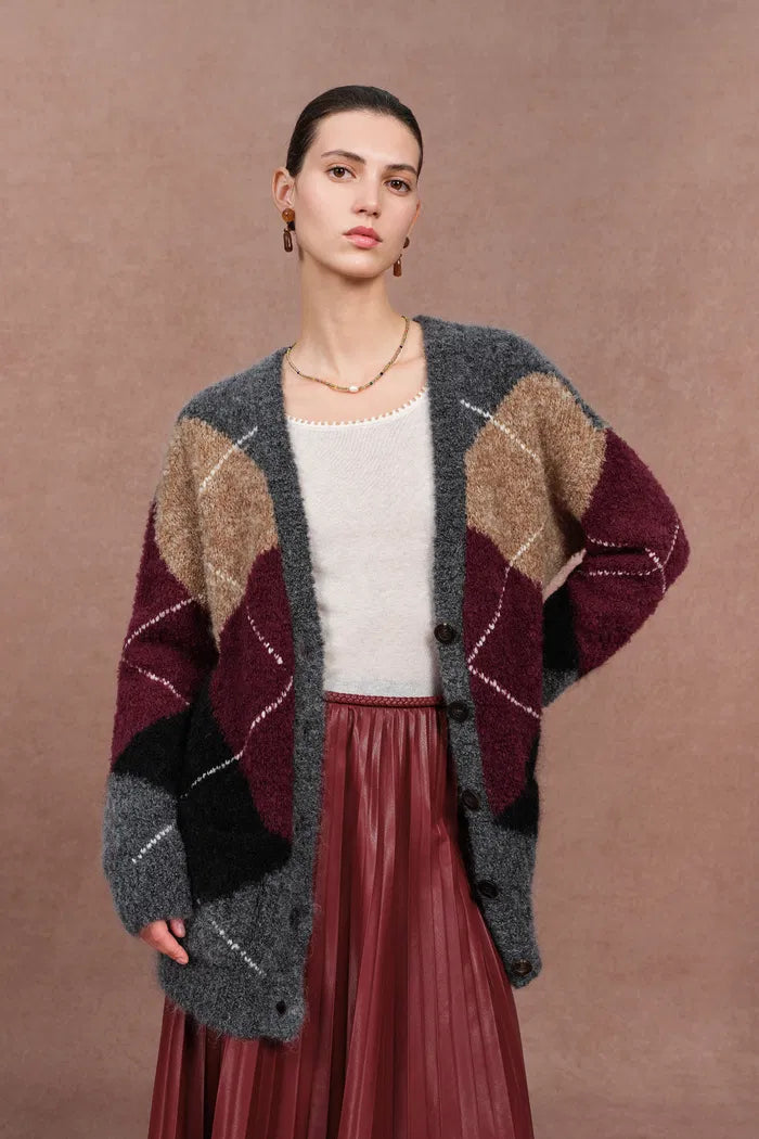 Ayr Argyle Cardigan in Merino-Alpaca Loop Yarn