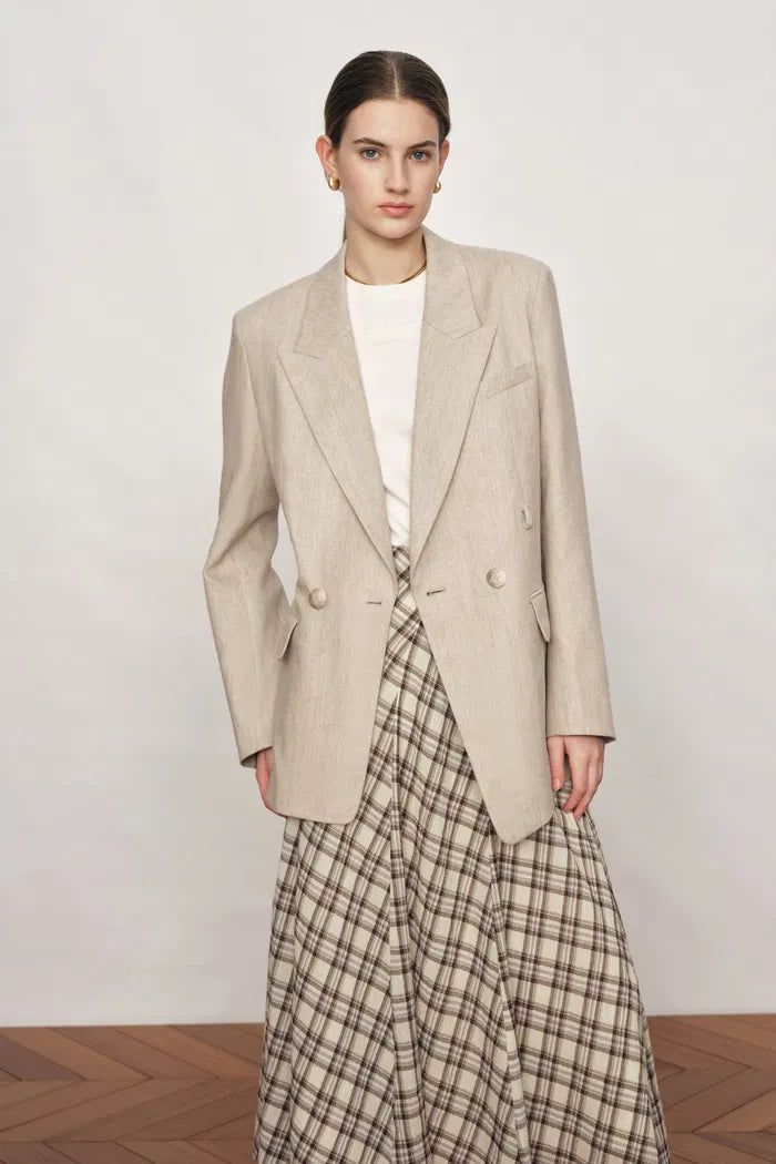 Charlie Deconstructed Asymmetric Double-Belt Blazer in Cotton Linen