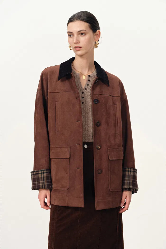 Robin Corduroy Collar Jacket in Faux Suede