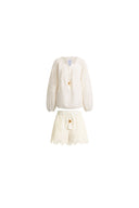 Amaya Puff-Sleeve Long Sleeve Top and Shorts Set in Lace