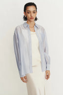 Bella Blue Sheer Button-Up Shirt in Lyocell Blend