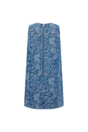 Iris Flora Laserwork Round Neck Short Dress in Cotton Denim