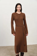 Clara Waxed Cord Belt Bell Sleeve Maxi Dress in Merino Wool Knit