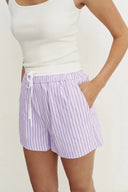 Completo Camicia e Shorts Faya Viola a Contrasto in Misto Viscosa