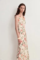 Robe Sans Manches Juliet Florale à Col Drapé en Soie Mûrier