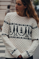 Jersey Star Walker blanco Fair Isle en punto de hilo de pompones de viscosa y lana
