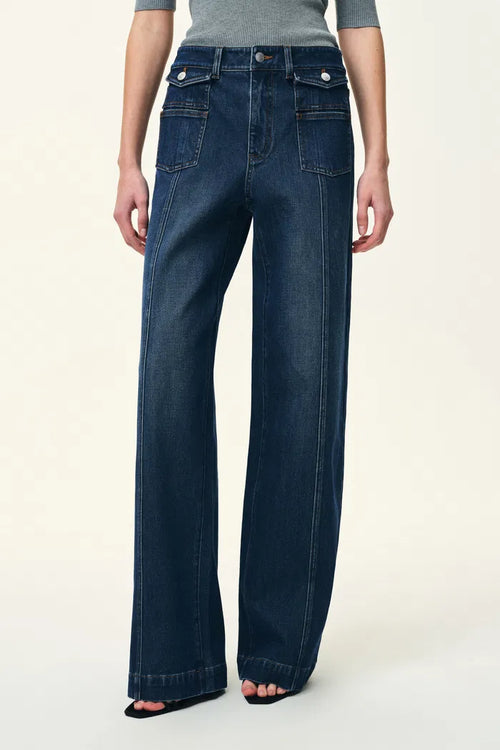 Stella Double Pocket Distressed Washed Jeans in Four-Season Cotton Denim