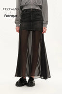 Riddle Denim and Semi Transparent Skirt Set in Thin Denim