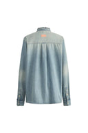 Olivia Rüschige Denim-Bluse aus Baumwoll-Leinen-Denim